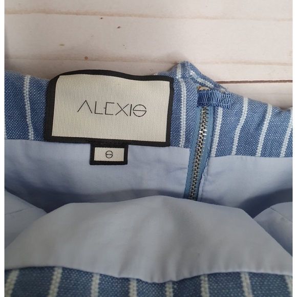 Alexis Benta Ruffle Crop Top, Off The Shoulder Light Blue & White Stripes, Small - Picture 3 of 11